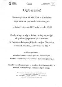 Ogłoszenie -Stowarzyszenie Semafor